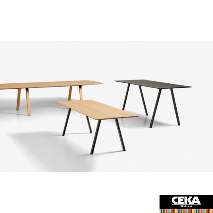table réunion pieds A modulaires hauteur différents placage décor bois blanc